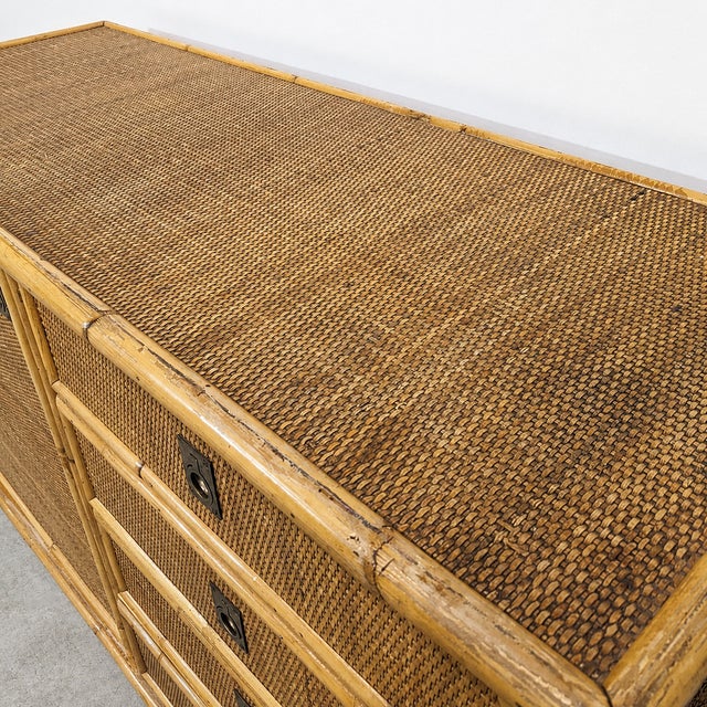 Vintage Rattan and Bamboo Low Sideboard, Italy, 1970 For Sale - Image 9 of 10