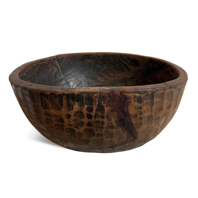 Rustic Vintage Nepal Wood Bowl For Sale - Image 3 of 7