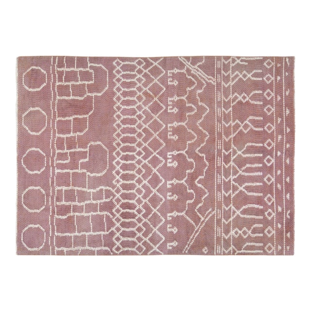 Moroccan Hand Knotted Rug With Organic Wool and Soft Texture,6'9"X9'5" For Sale