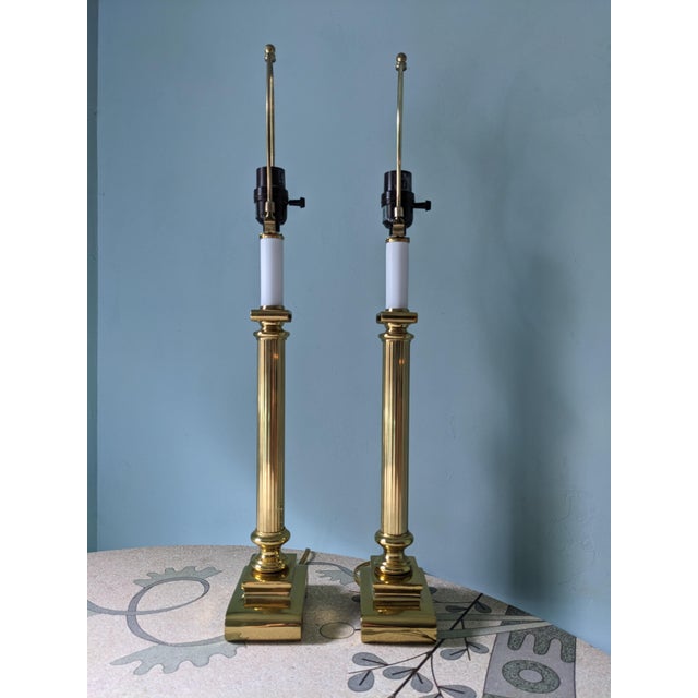 Late 20th Century Pair of Brass Candlestick Lamps For Sale - Image 5 of 7