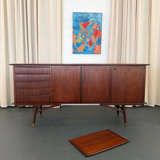 Mid-Century Modern 1960s Scandinavian Modern Teak Sideboard Credenza With Pull-Out Tray For Sale - Image 3 of 13