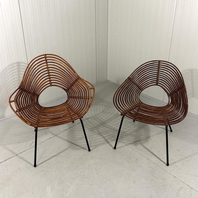 1960s Rattan Easy Chairs attributed to Rohé Noordwolde Netherlands 1960s, Set of 2 For Sale - Image 5 of 18