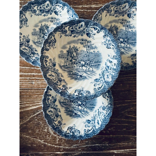 Johnson Brothers Vintage English Ironstone by Johnson Brothers in Coaching Scene Berry Bowls - Set of 4 For Sale - Image 4 of 12