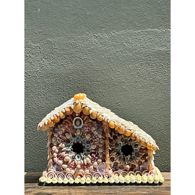 Folk Art Vintage Shell Encrusted Bird House For Sale - Image 3 of 12
