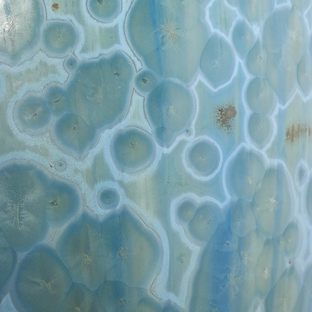 Art Deco Skyscraper Style Speckled Organic Blue Ceramic Vase Signed Pierrefonds For Sale - Image 13 of 13