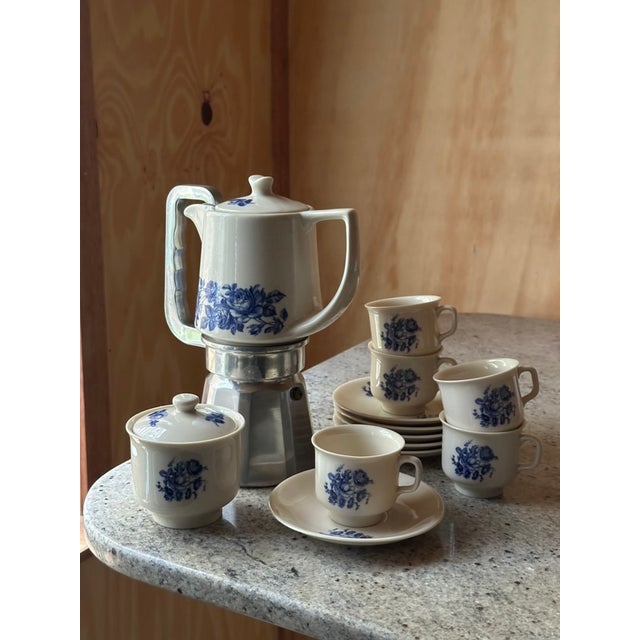 1950s Vintage Blue Floral Espresso Service from Krone Porzellan, 1950s, Set of 7 For Sale - Image 5 of 14