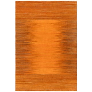 Luminous Burnt Orange With Brown Gradient Flatweave Rug "Emberfall" For Sale