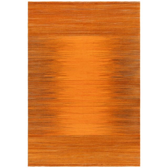 Luminous Burnt Orange With Brown Gradient Flatweave Rug "Emberfall" For Sale