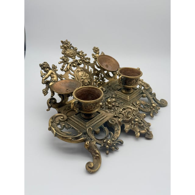 Antique 19th Century French Rococo Cast Brass Double Inkwell For Sale - Image 4 of 18