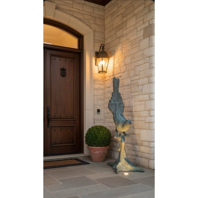 1990s Grand-Scale Verdigris Bronze-Style Parrot Sculpture on Tree Trunk For Sale In West Palm - Image 6 of 7