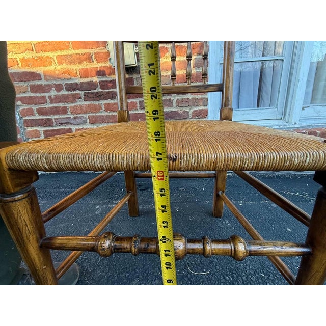 Vintage English Country Lancashire Spindle Back Rush Seat Dining Side Chairs. Set of 4 For Sale - Image 11 of 14