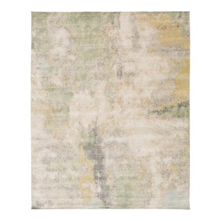 Abstract Watercolor Modern Area Rug – Sage Green, Gold, & Ivory Wool-Nylon Blend For Sale