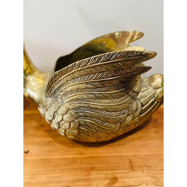 Mid 20th Century Sculptural Monumental Brass Swans Planters Restored - A Pair For Sale In Miami - Image 6 of 11