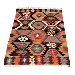 1960s Vintage Colorful Turkish Kilim Rug - 38.5" X 47" For Sale