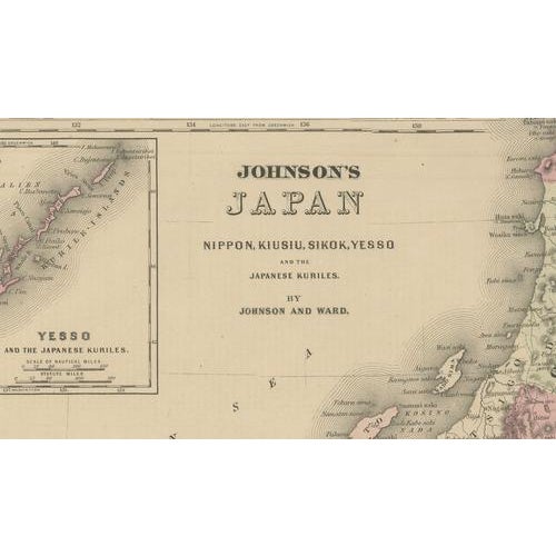 Antique Map of Japan from Johnson & Ward, 1865 For Sale - Image 3 of 10