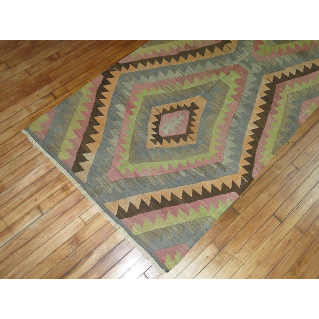 Mid-Century Modern Zabihi Collection Wide Vintage Turkish Kilim Runner - 3'7" x 15'1" For Sale - Image 3 of 5