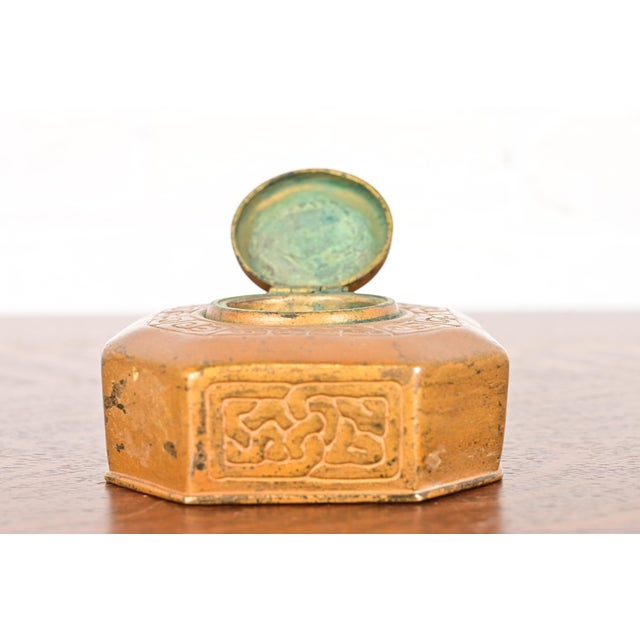 Metal Tiffany Studios New York Zodiac Bronze Inkwell For Sale - Image 7 of 11
