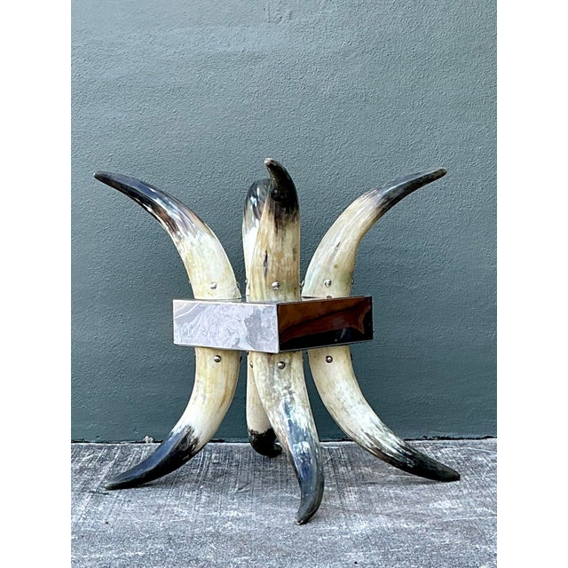 Eggshell Vintage Steer Horn Table Pedestal For Sale - Image 8 of 12