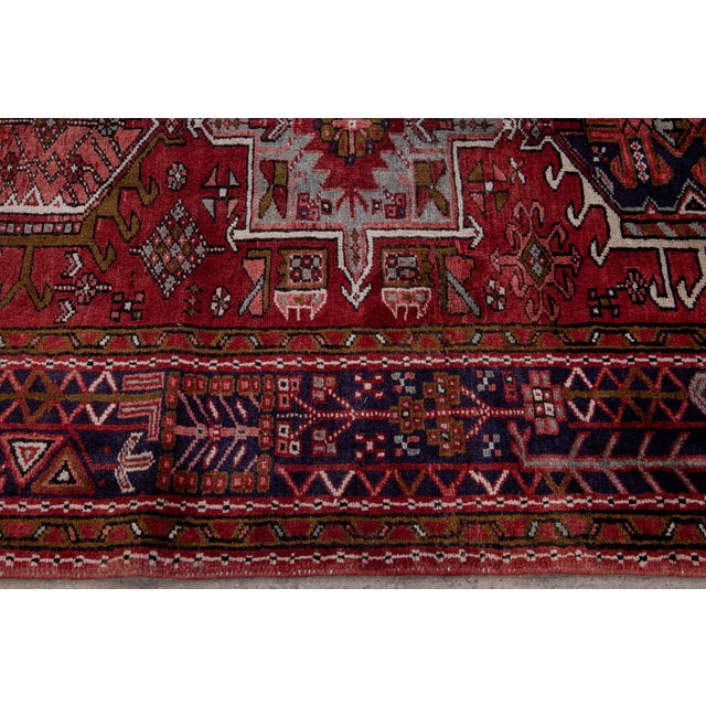 1960s Vintage Persian Heriz Handmade Red Medallion Wool Runner For Sale - Image 4 of 16