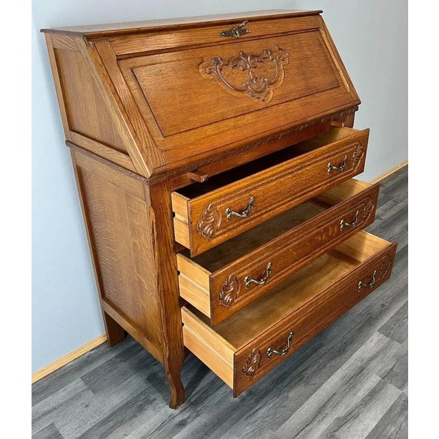 Vintage French Oak Secretaire For Sale - Image 13 of 14