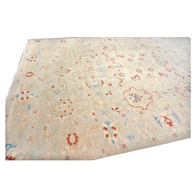 Textile 21st Century Persian Sultanabad Master Wool 12x17 Ivory, Red, & Blue Handmade Area Rug #1143967 For Sale - Image 7 of 16