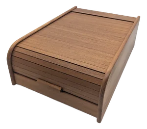1970s Teak Wood Tambour Desktop Organizer Box