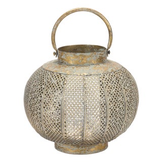 Distressed Punched Metal Lantern 8.5"D For Sale