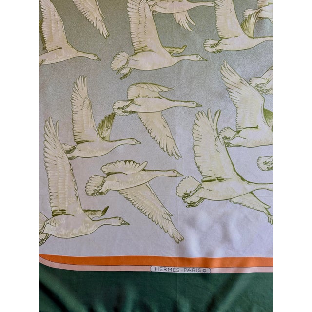 Asparagus Hermès Oiseaux Migrateurs 1980 Silk Scarf Designed by Latham Caty For Sale - Image 8 of 12