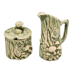 Vintage Holland Mold Mushroom & Acorn Tree Trunk Ceramic Creamer & Sugar Bowl Set- 2 Pieces