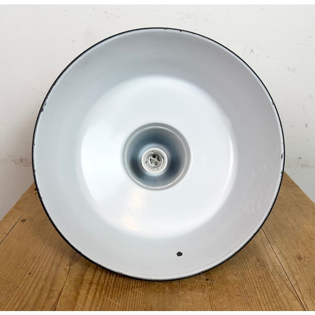 Industrial Black Enamel Factory Lamp with Iron Top, 1950s For Sale - Image 17 of 18
