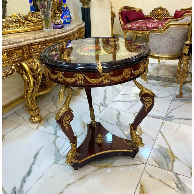 1990s 1990s French Style Wood Side Table With Glass Top, Gold Leaf Details For Sale - Image 5 of 6