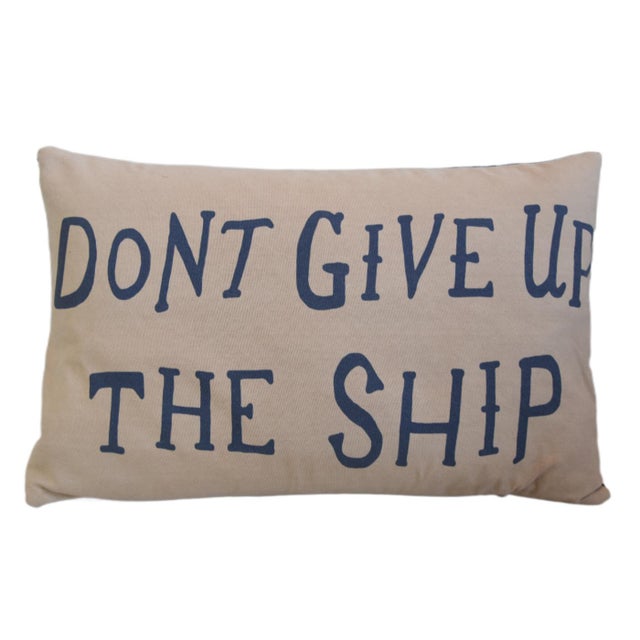 2020s Nautical Coastal Beach Dont Give Up the Ship Feather/Down Pillow For Sale - Image 5 of 5