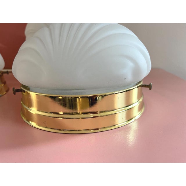 1970s Frosted Glass Scallop Shell Wall Lights - Set of Three For Sale - Image 16 of 18