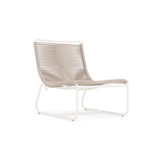 Brown Jordan Walter Lamb Aluminum Lounge Chair in Chalk with Pebble Strapping For Sale