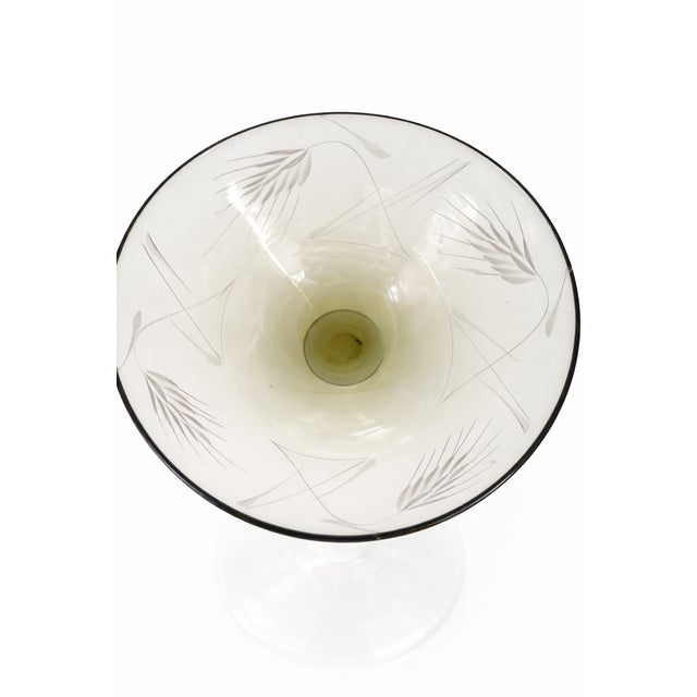 1930s 1930s Art Deco Opaline Champagne Coupes – Set of 6 Etched Smoke Glass Cocktail Glasses For Sale - Image 5 of 6