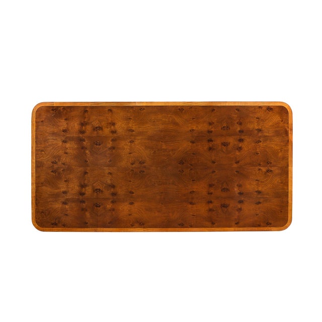 Art Deco Art Deco Streamlined Book-Matched & Burled Walnut W/ Black Lacquer Dining Table For Sale - Image 3 of 18