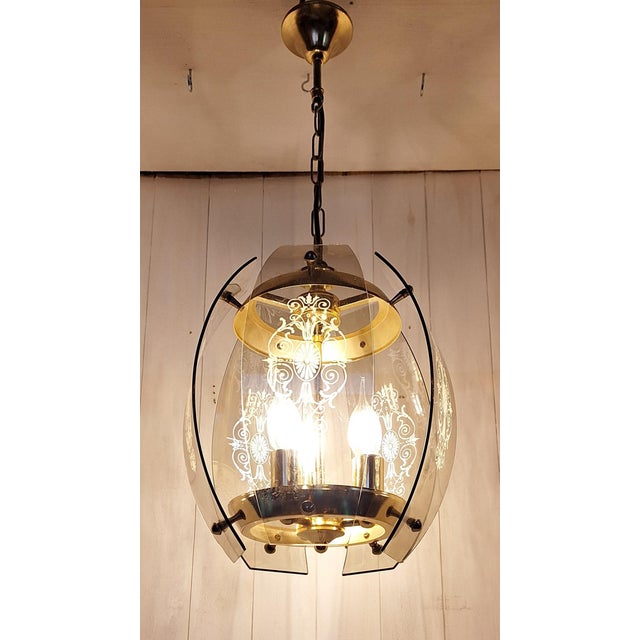 1980s Vintage Hanging Lamp with Brass Frame from Honsel, 1980s For Sale - Image 5 of 8