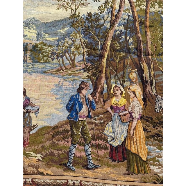 1970s Vintage French By The Lake Jacquard Tapestry in the style of Aubusson, 1970s For Sale - Image 5 of 18