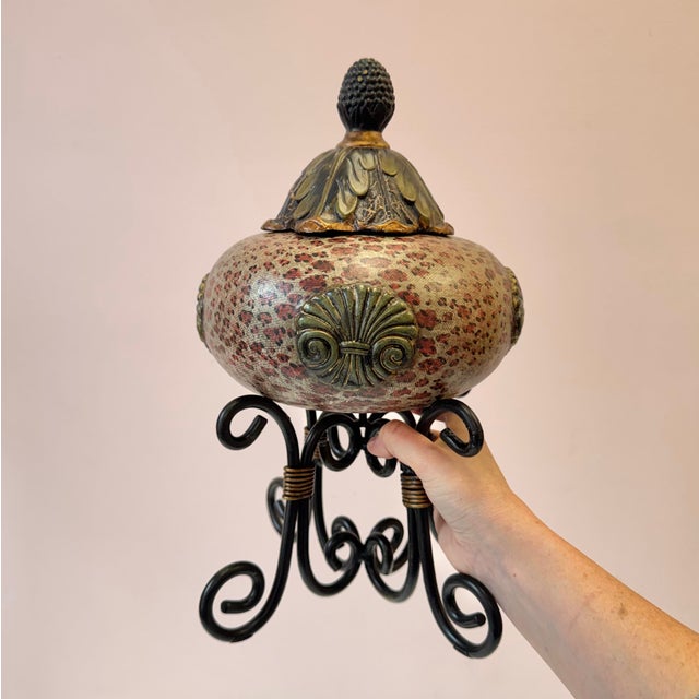 Vintage Decorative Leopard Pattern Box With Finial Lid by John Richard For Sale - Image 10 of 11