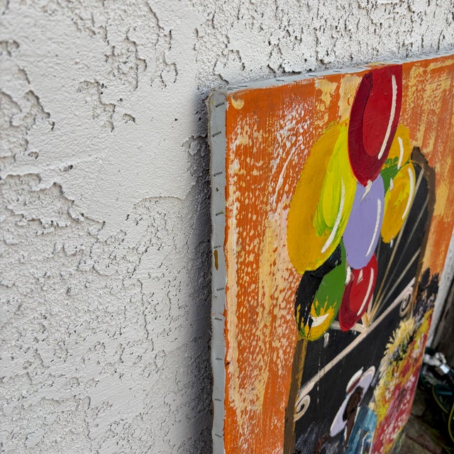 1960s Paul Blaine Henrie “The Balloon Vendor” Large Mid-Century Oil Painting, 30x48 For Sale - Image 13 of 18