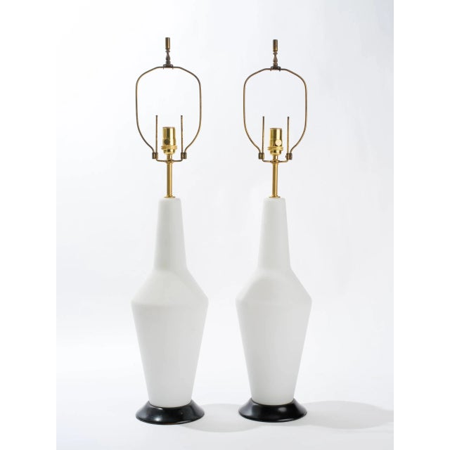 Mid-Century Opaque White Glass Lamps - a Pair For Sale - Image 4 of 6