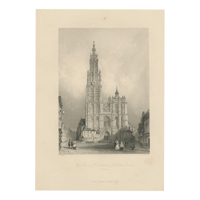 After Thomas Allom, West Front of Antwerp Cathedral, 1850, Engraving For Sale