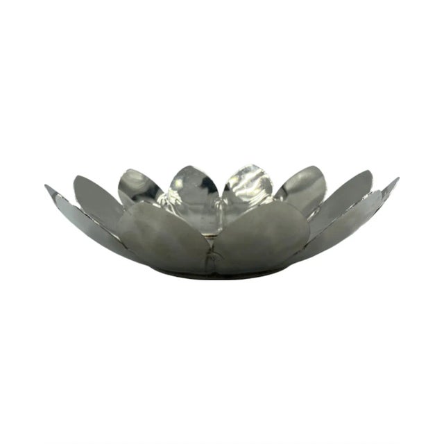Mid-Century Modern Vintage Lotus Flower Candy Bowl Trinket Dish Silver Plated Floral Gift Decor For Sale - Image 3 of 12