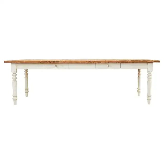 American Country Painted Pine Farmhouse Dining Harvest Table For Sale - Image 13 of 13