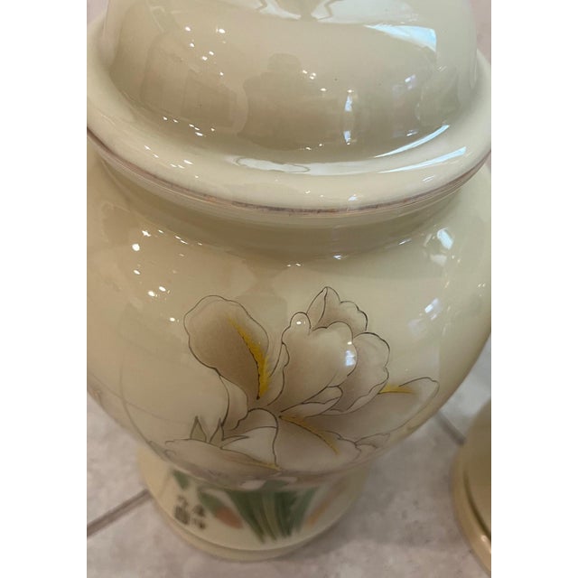 Cream Vintage Porcelain Chinese Ginger Jar Lamps Hand Painted Large - a Pair For Sale - Image 8 of 15