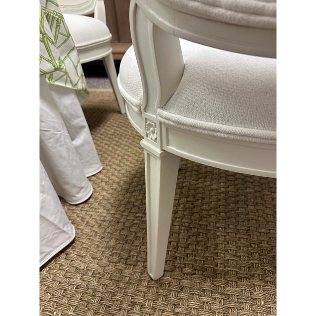 2010s Set of 8 Louis XVI Style White Upholstered Dining Chairs For Sale - Image 5 of 12