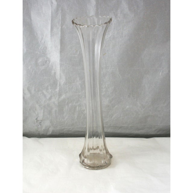 Fostoria Early 20th Century Fostoria 1002 Clear Glass Swung Vase Scalloped Rim Ribbed Body Starburst Base For Sale - Image 4 of 10