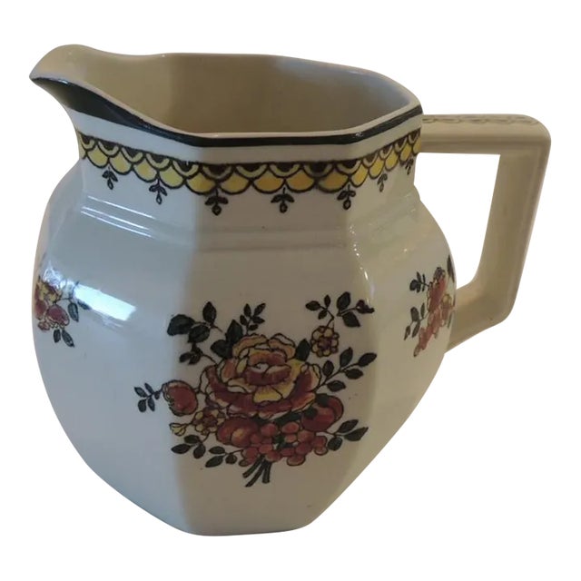 Petite Pink & Green Vintage Floral Ceramic Milk Jug For Sale