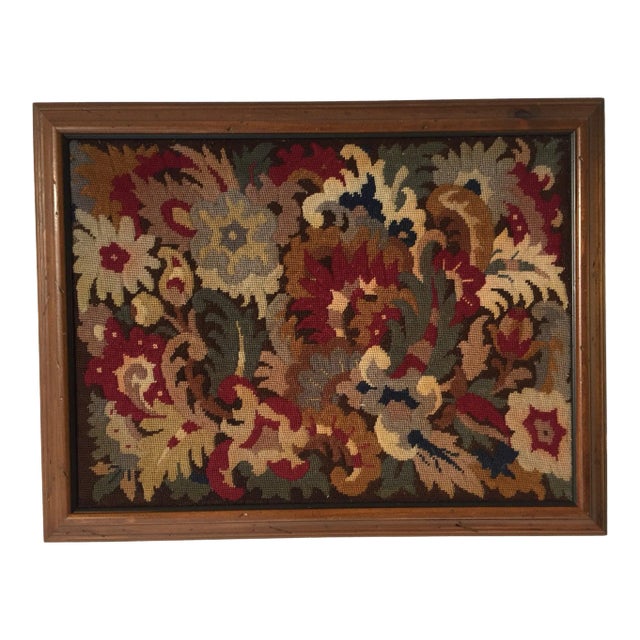 Vintage Handmade Wall Decor Floral Needlepoint For Sale