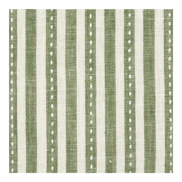Schumacher Mathis Ticking Stripe Fabric in Sage For Sale